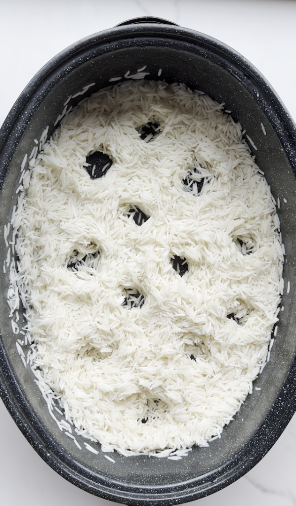 holes in the rice allow for better cooking